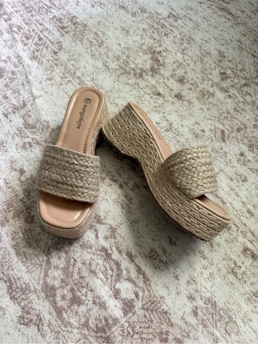 Espadrille woven square toe platform sandals